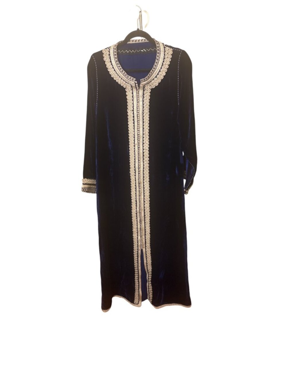 Blue Velvet Kaftan Robe with Gold Trim